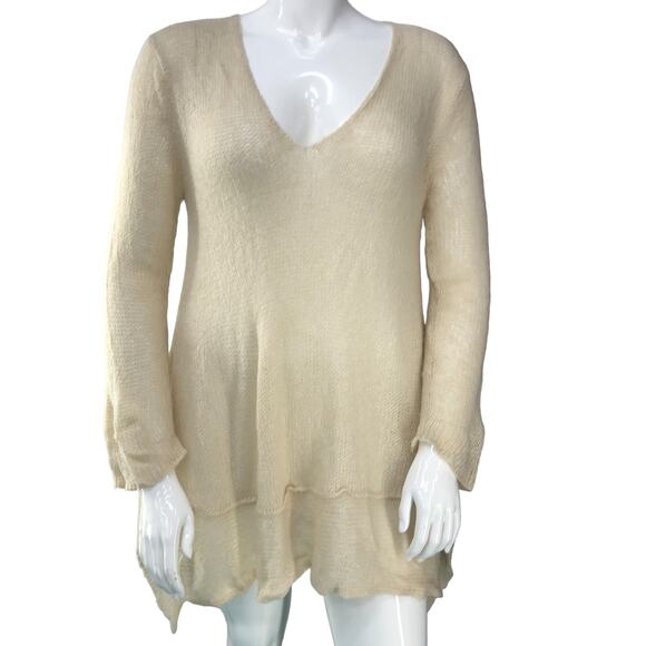 Wooden Ships Womens Size M/L Sweater Mohair Wool V Neck Long Line Open Knit - Picture 11 of 14